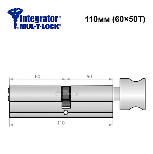 Цилиндр MUL-T-LOCK Integrator 110T (60*50T) никель сатин - Фото №6