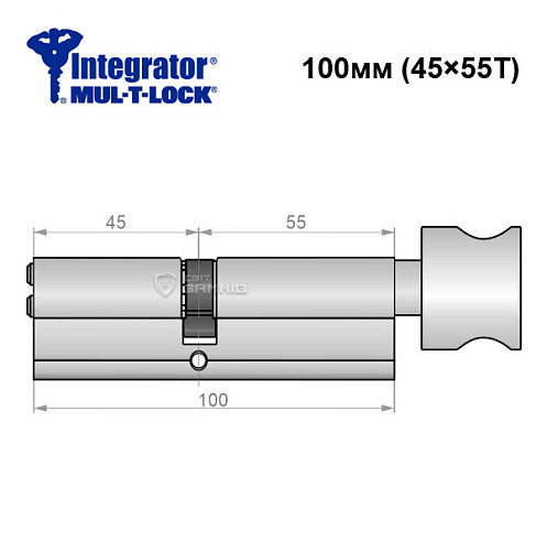 Цилиндр MUL-T-LOCK Integrator 100T (45*55T) никель сатин - Фото №6