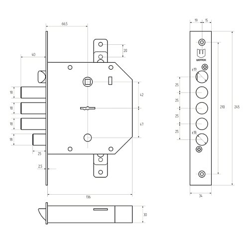 Механізм замка SHERLOCK 06.42 лівий (BS66,5*42мм) 5 ключів - Фото №5