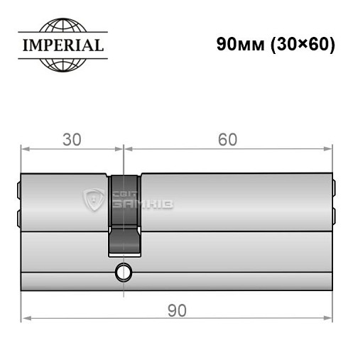 Циліндр IMPERIAL латунь 90 (30*60) нікель сатин - Фото №3