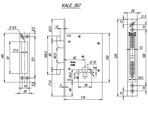 Механізм замка  KALE 267 (BS60мм) хром - Фото №3