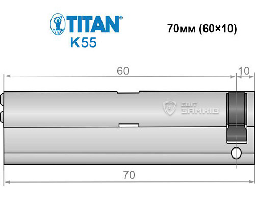 Цилиндр половинка TITAN K55 70 (60*10) никель сатин 3 + 1 ключей - Фото №6