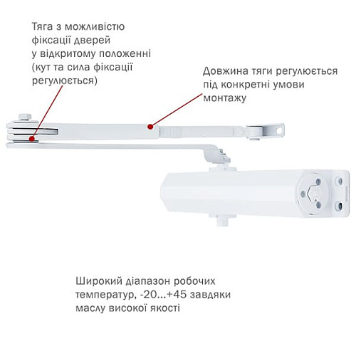 Доводчик RYOBI DS-3550 BC/DA STD с фиксацией до 100кг Белый - Фото №5