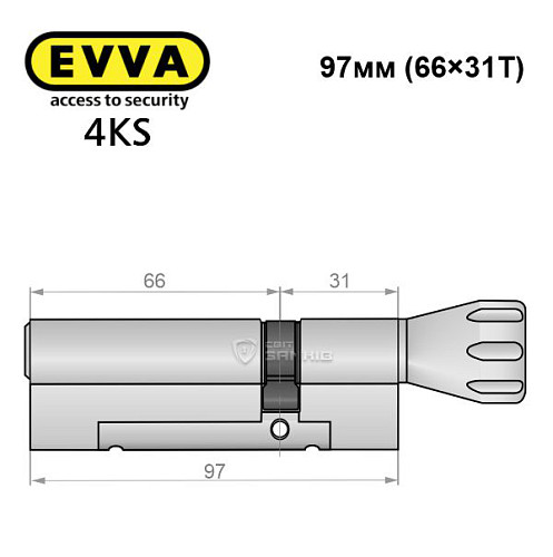 Цилиндр EVVA 4KS 97T (66*31T) никель сатин 3 ключа - Фото №8