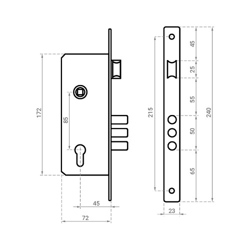 Механизм замка OZEN 510 453M (BS45*85мм) латунь - Фото №5