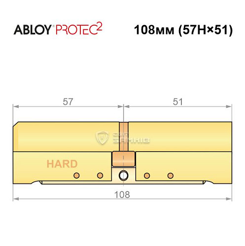 Цилиндр ABLOY Protec2 108 (57H*51) (H - закаленная сторона) латунь полированная - Фото №6
