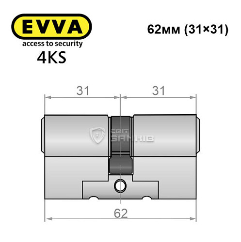 Цилиндр EVVA 4KS 62 (31*31) никель сатин 3 ключа - Фото №4