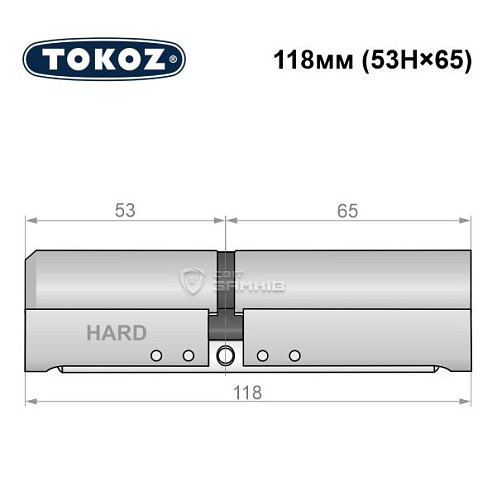 Циліндр TOKOZ Pro400 118 (53H*65) (H - гартована сторона) нікель матовий - Фото №5