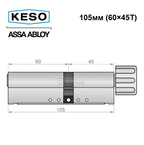 Цилиндр KESO 8000 105T (60*45T) никель сатин 3 ключа - Фото №9