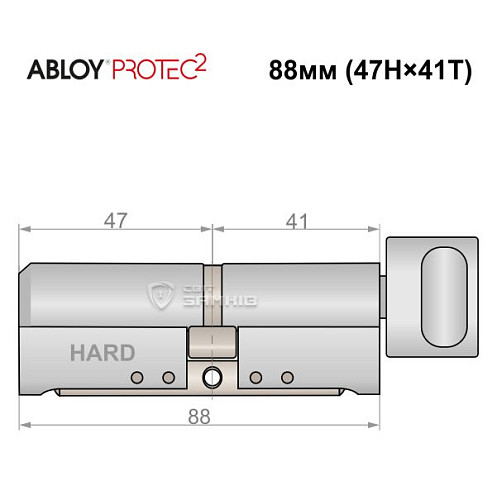 Цилиндр ABLOY Protec2 88T (47H*41T) (H - закаленная сторона) хром полированный - Фото №5