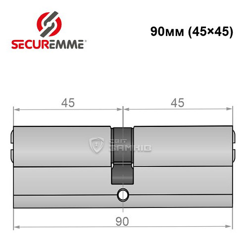 Циліндр SECUREMME K2 90 (45*45) матовий хром - Фото №5