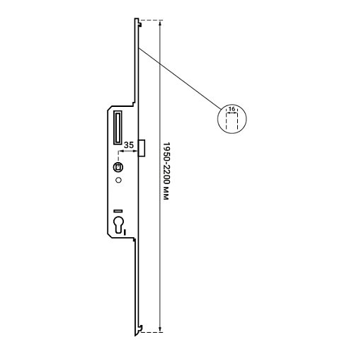 Механізм замка VORNE бочка 35*92 мм рейка 1950-2200 мм з ригелем - Фото №5