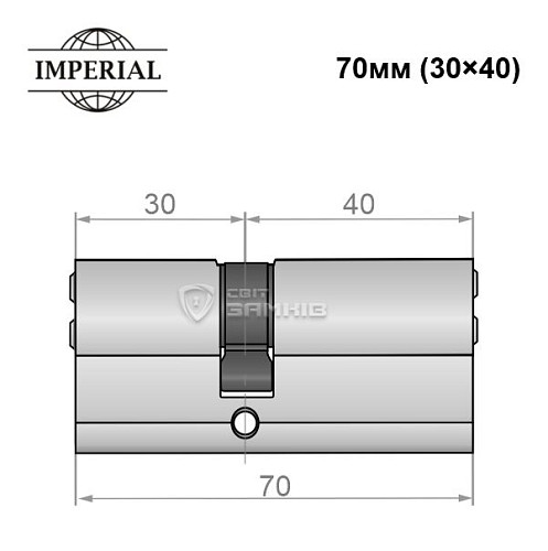 Циліндр IMPERIAL латунь 70 (30*40) нікель сатин - Фото №3