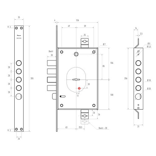 Механизм замка POTENT 8000 (BS63*85мм) 5 ключей - Фото №6