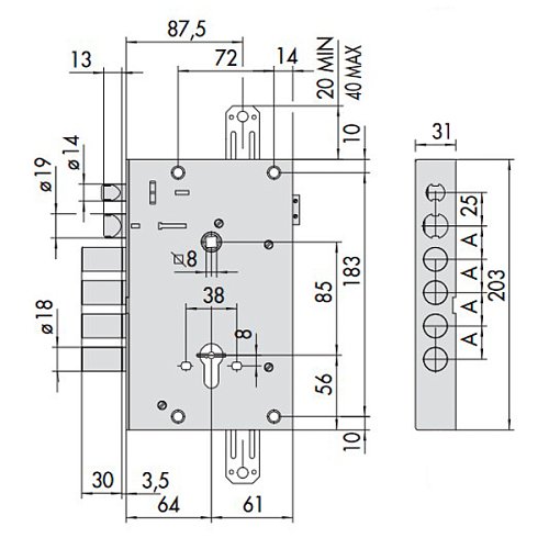 Електромеханічний замок CISA 15515 (BS64*85мм) без торцевої планки - Фото №7