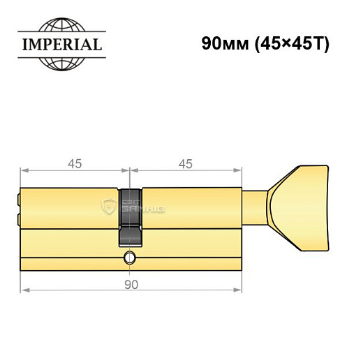 Цилиндр IMPERIAL 90T (45*45T) полированная латунь - Фото №5