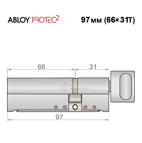 Циліндр ABLOY Protec2 97T (66*31T) хром полірований - Фото №5