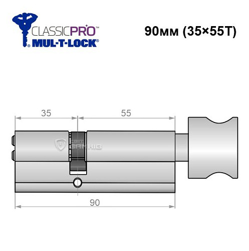 Циліндр MUL-T-LOCK MTL400/Classic Pro MOD 90T (35*55T) (модульний) нікель сатин - Фото №6