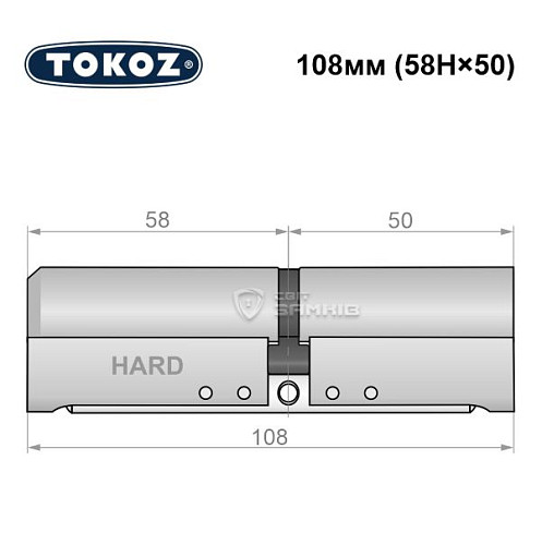Циліндр TOKOZ Pro400 108 (58H*50) (H - гартована сторона) нікель матовий - Фото №5