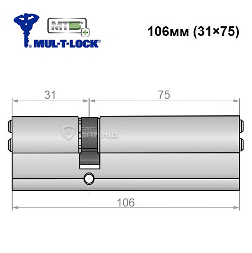 Цилиндр MUL-T-LOCK MTL800/MT5 + MOD 106 (31*75) (модульный) никель сатин - Фото №5
