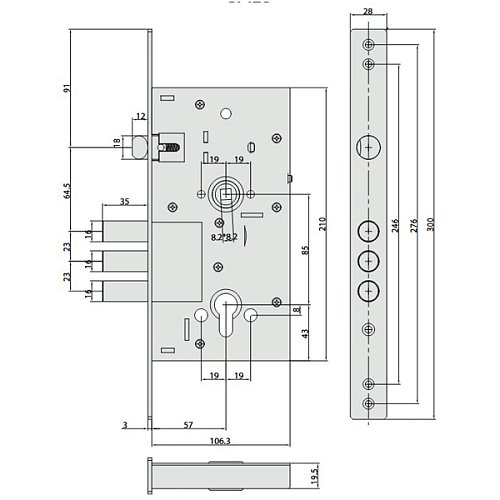 Механизм замка CISA 56436.60 Monoblock 252RW (BS60*85мм) хром матовый - Фото №8