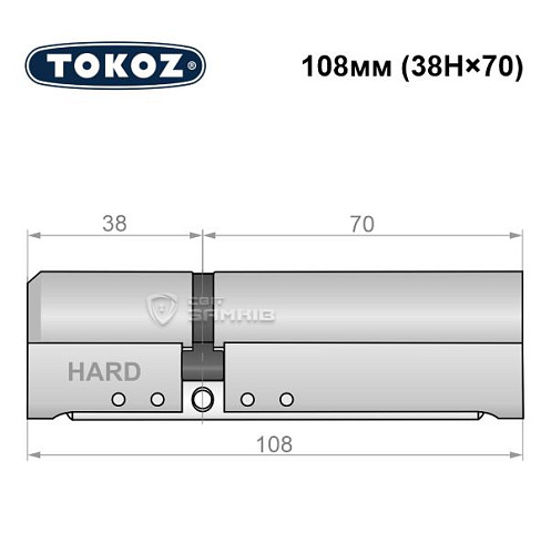 Циліндр TOKOZ Pro400 108 (38H*70) (H - гартована сторона) нікель матовий - Фото №5