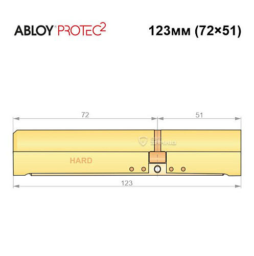 Циліндр ABLOY Protec2 123 (72H*51) (H - гартована сторона) латунь полірована - Фото №6