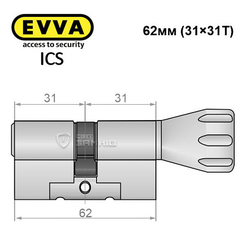 Цилиндр EVVA ICS 62T (31*31T) никель сатин - Фото №7
