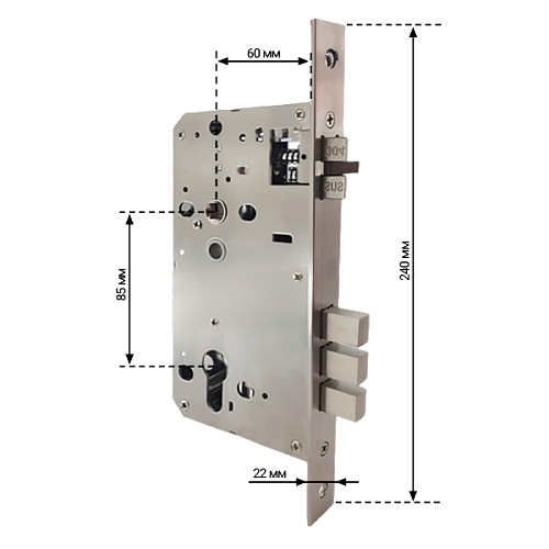 Механізм замка PES 6085 (BS60*85мм) нержавіюча сталь - Фото №2