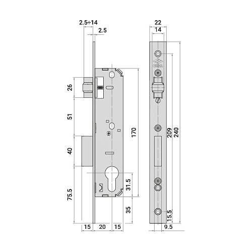 Механизм замка CISA 44671.20.0.20 бочка (BS20мм, 22 мм) нержавеющая сталь - Фото №8