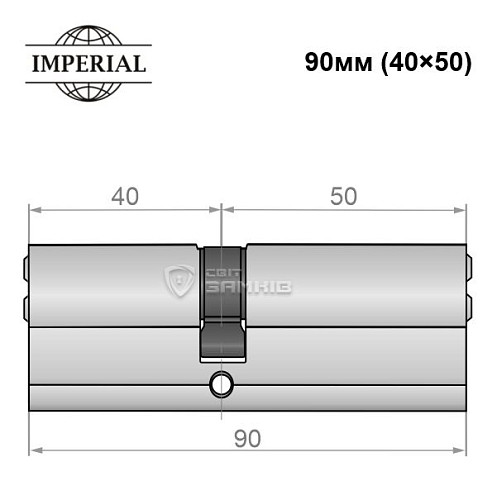 Циліндр IMPERIAL латунь 90 (40*50) нікель сатин - Фото №3