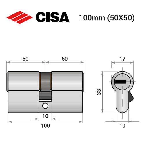 Цилиндр CISA ASIX P8 PRO 100 (50*50) никель матовый - Фото №8