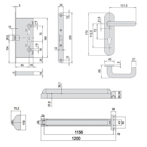Комплект врезной электромоторной антипаники CISA eFAST 59751.00 1200 мм красная с замком и ручкой - Фото №17