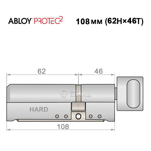 Циліндр ABLOY Protec2 108T (62H*46T) (H - гартована сторона) хром полірований - Фото №5
