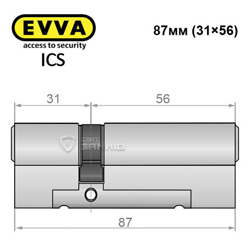 Циліндр EVVA ICS 87 (31*56) нікель сатин - Фото №6