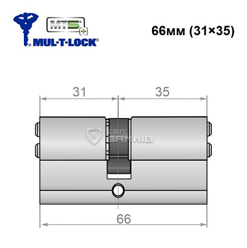 Цилиндр MUL-T-LOCK MTL800/MT5 + MOD 66 (31*35) (модульный) никель сатин - Фото №5
