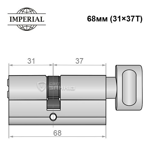 Циліндр IMPERIAL латунь 68T (31*37T) нікель сатин - Фото №4