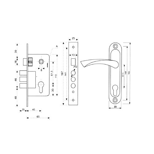 Комплект замка KEDR 1023-M60 (BS40*60мм) NI никель - Фото №2