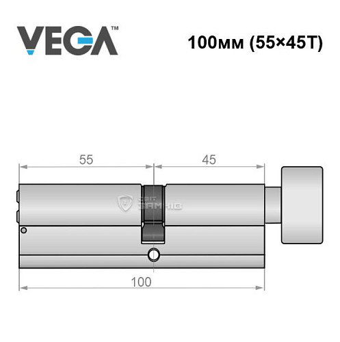 Цилиндр VEGA VP-7 100T (55*45T) никель сатин - Фото №5
