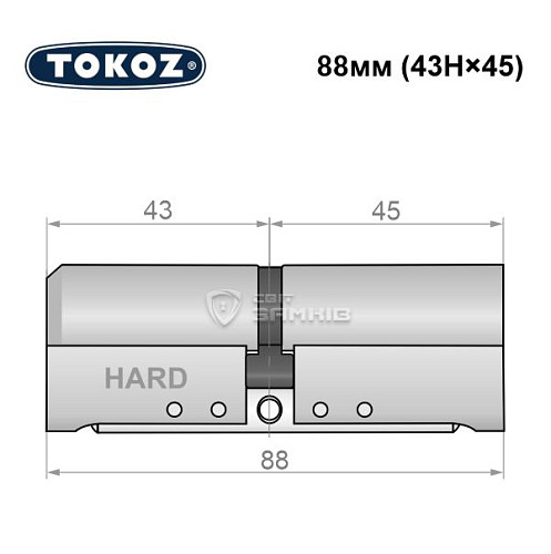 Циліндр TOKOZ Pro400 88 (43H*45) (H - гартована сторона) нікель матовий - Фото №5