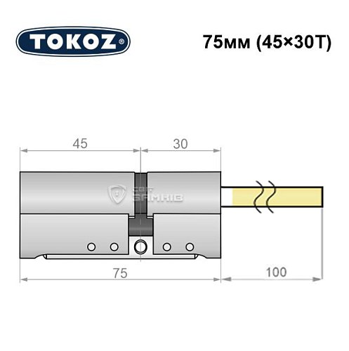 Циліндр TOKOZ Pro300 75T (45*30T) зі штоком нікель матовий - Фото №8