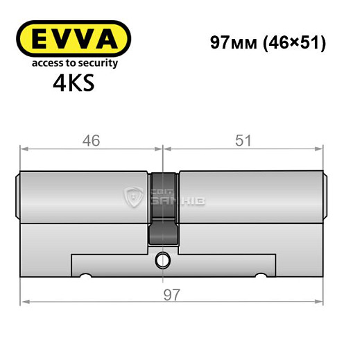Цилиндр EVVA 4KS 97 (46*51) никель сатин 3 ключа - Фото №4