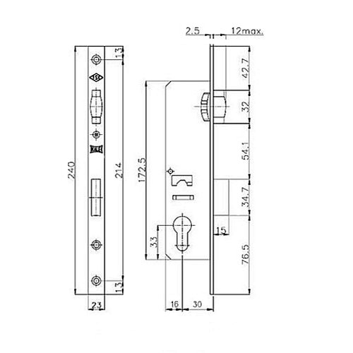Механизм замка KALE 155 U-30 (BS30мм) хром - Фото №5