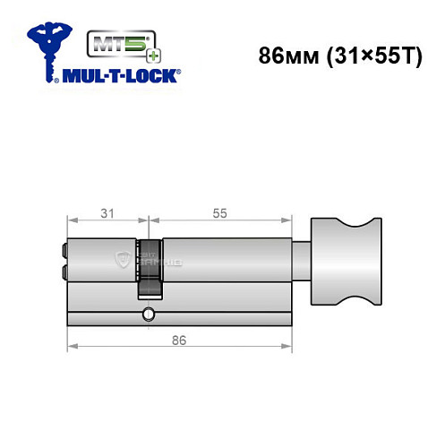Циліндр MUL-T-LOCK MTL800/MT5+ MOD 86T (31*55T) (модульний) нікель сатин - Фото №6