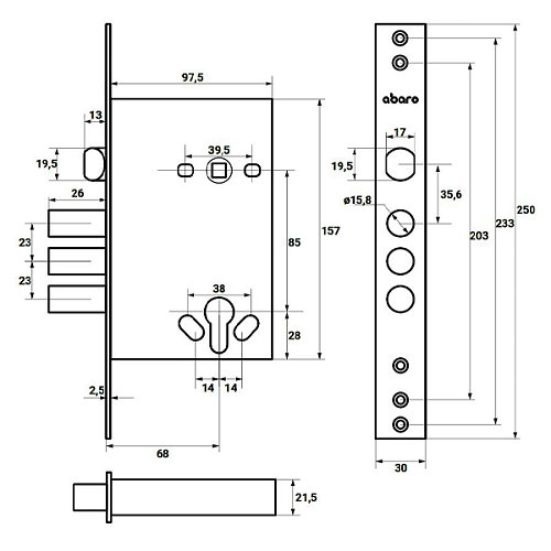 Механизм замка ABARO M32.11 (BS68*85мм) матовый никель - Фото №10