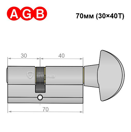Циліндр AGB MOD 600 70T (30*40T) хром матовий - Фото №6