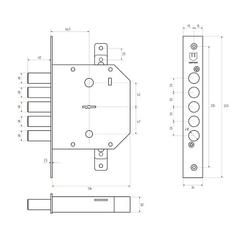 Механизм замка SHERLOCK 602 (BS66,5мм) 5 ключей - Фото №5