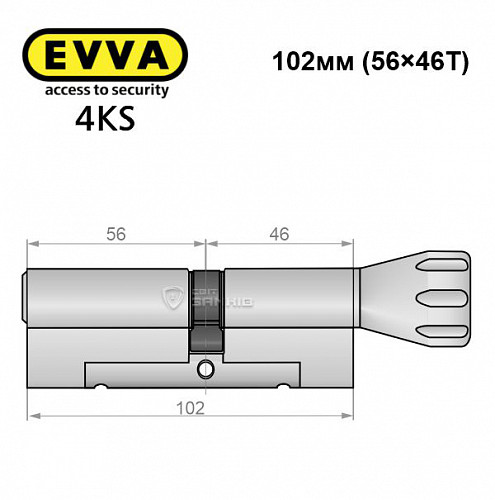 Цилиндр EVVA 4KS 102T (56*46T) никель сатин 5 ключей - Фото №8