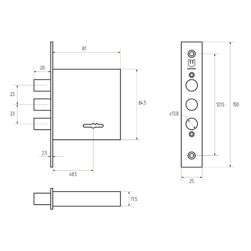 Механизм замка SHERLOCK 10.01-S (BS51мм) 5 ключей - Фото №5