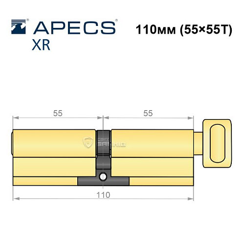 Цилиндр APECS XR 110Т (55*55Т) латунь матовая - Фото №5